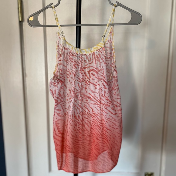 Sanctuary Printed V Neck Cami Tank w/Contrast Border, Pink/Yellow, Size XS - Picture 4 of 9